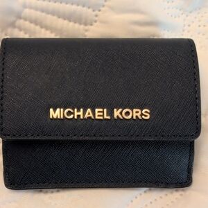 Michael Kors Navy Blue Card Case Wallet with Gold Logo NWOT